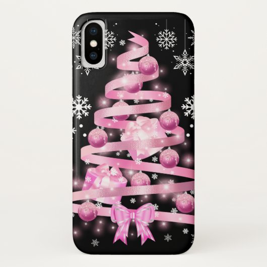 Coques Case-Mate iPhone Arbre de Noël rose pâle blanc Snowflake (Dos)