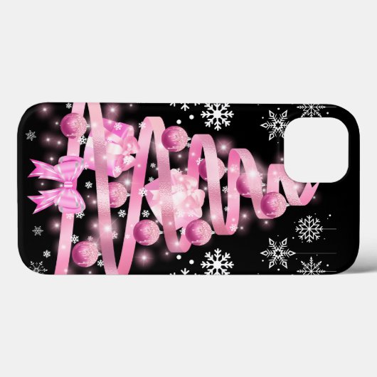 Coques Case-Mate iPhone Arbre de Noël rose pâle blanc Snowflake (Verso (horizontal))
