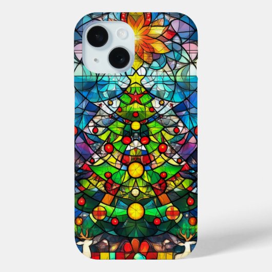 Coques Case-Mate iPhone Arbre de Noël vibrant en faux vitrail de Noël (Verso)
