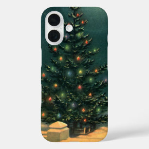 Coques iPhone 16 Arbre de Noël Vintage à la nuit avec lumières