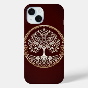 Coque Pour iPhone 15 Arbre de vie Rustique rouge foncé celtique