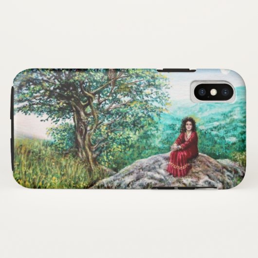 Coques Case-Mate iPhone ARBRE MAGIQUE / Aube en bois vert et dame en rouge (Dos (Horizontal))