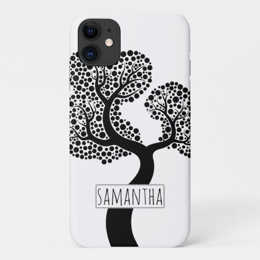 Coques Case-Mate iPhone Arbre stylisé noir et blanc et nom (Dos)