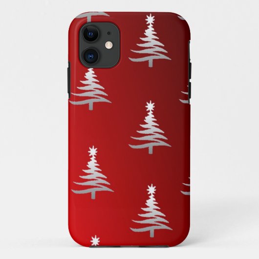 Coques Case-Mate iPhone Arbres de Noël Argent sur Rouge (Dos)