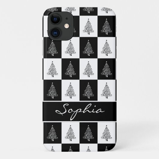 Coques Case-Mate iPhone Arbres de Noël blancs et noirs (Dos)