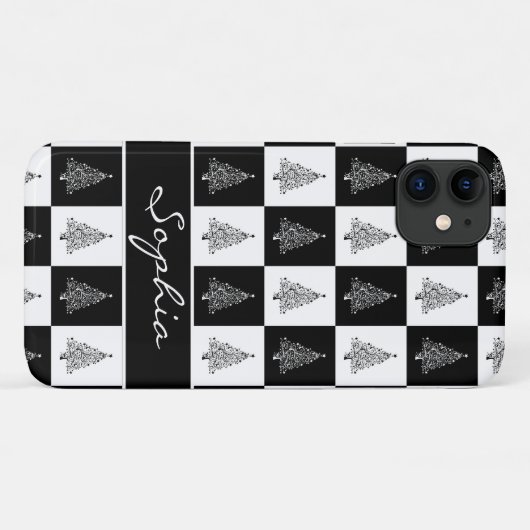 Coques Case-Mate iPhone Arbres de Noël blancs et noirs (Dos (Horizontal))