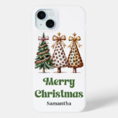 Coques Case-Mate iPhone Arbres de Noël festifs impression léopard aquarell (Verso)