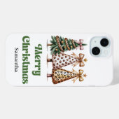 Coques Case-Mate iPhone Arbres de Noël festifs impression léopard aquarell (Verso (horizontal))