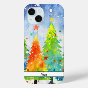 Coque Pour iPhone 15 Arbres de Noël neigeux
