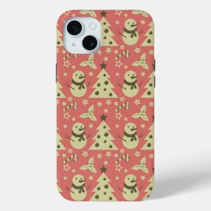 Coque iPhone 15 Mini Arbres de Noël rétro sucre de canne étoile aux bai