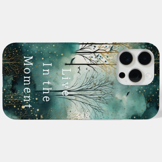 Coques Case-Mate iPhone Arbres verts en or avec oiseaux Noël (Verso (horizontal))