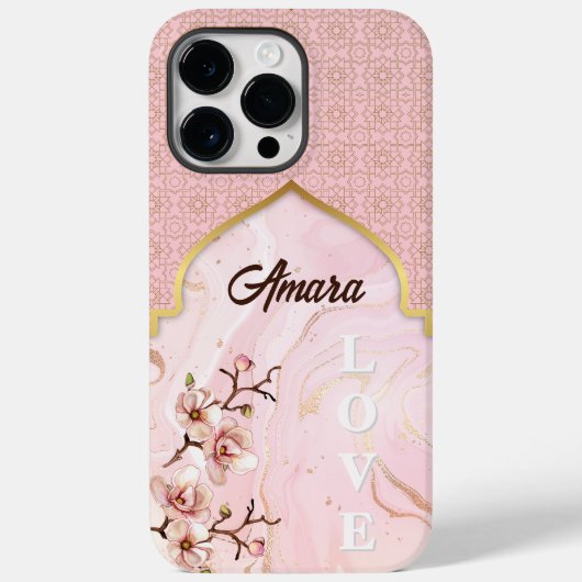 Coques Case-Mate iPhone Arc Arabesque | Marbre rose et or (Verso)