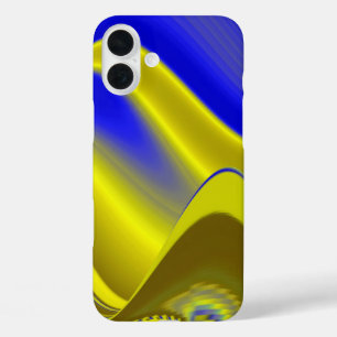 iPhone 16 Plus Case Arc-en-ciel 3D Abstrait en or jaune et bleu