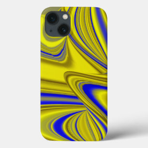 Etui iPhone 13 Arc-en-ciel 3D Abstrait en or jaune et bleu