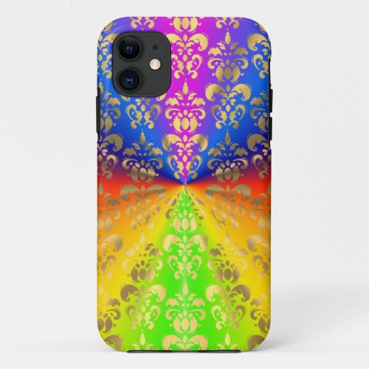 Coques Case-Mate iPhone Arc-en-ciel doré damassé (Dos)