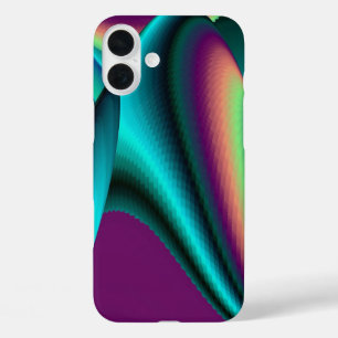 Coques iPhone 16 Plus Arc-en-ciel métallique Abstrait futuriste