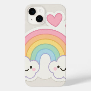 Coque Pour iPhone 14 Arc-en-ciel pastel clair avec des visages et un co