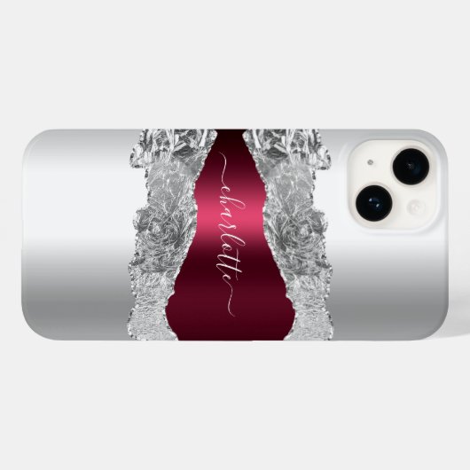 Coques Case-Mate iPhone Argent burgundy agate nom de marbre (Verso (horizontal))