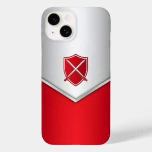 Coque Pour iPhone 14 Argent et Bouclier rouge avec épées croisées