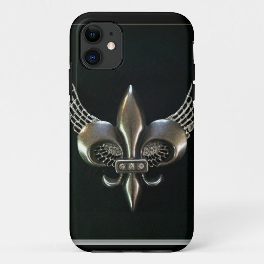 COQUES Case-Mate iPhone ARGENT ET FLEUR-DE-LIS À AILES PAR NOIR (Dos)