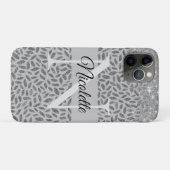 Coques Case-Mate iPhone Argent Glitterie Plumes Monogramme Élégant (Dos (Horizontal))