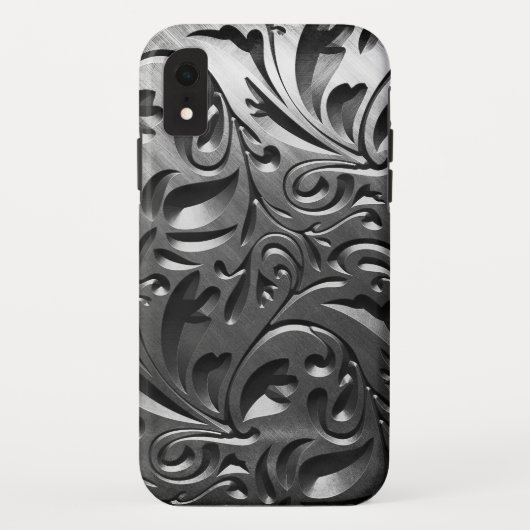 Coques Case-Mate iPhone Argent métal gravé aspect gris abstrait (Dos)