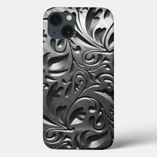Coques Case-Mate iPhone Argent métal gravé look abstrait gris acier (Verso)