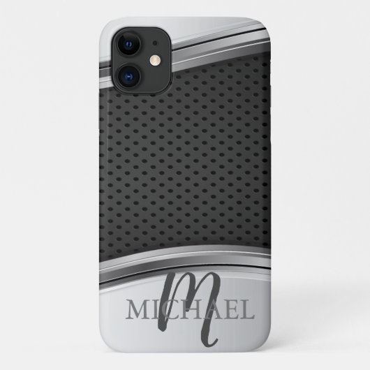 Coques Case-Mate iPhone Argent métallisé moderne Monogramme Noir (Dos)