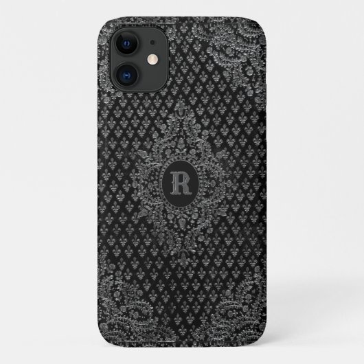 Coques Case-Mate iPhone Argent Ornamental avec votre Monogramme (Dos)