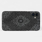 Coques Case-Mate iPhone Argent Ornamental avec votre Monogramme (Dos (Horizontal))