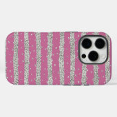 Coques Case-Mate iPhone Argent Rose Sparkly Confetti Stripes (Verso (horizontal))