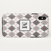 Coques Case-Mate iPhone Argyle à carreaux rouge gris argent Monogramme per (Dos (Horizontal))