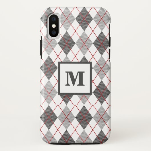 Coques Case-Mate iPhone Argyle à carreaux rouge gris argent Monogramme per (Dos)