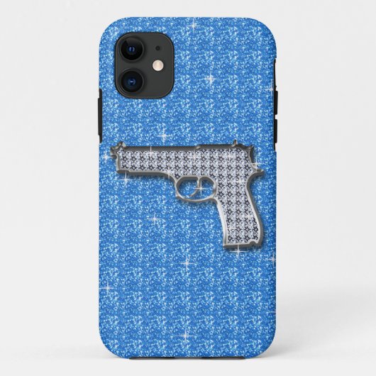 Coques Case-Mate iPhone Arme à feu bleue de parties scintillantes de Bling (Dos)