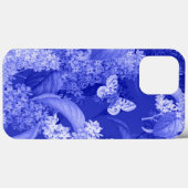 Coques Case-Mate iPhone Arrière - plan bleu de fleurs et papillon (Verso (horizontal))