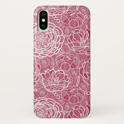 Coques Case-Mate iPhone Arrière - plan bleu de motif de fleurs de dentelle (Dos)