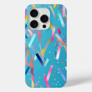 Coque iPhone 15 Pro Arrière - plan confetti multicolore sur bleu