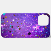 Coques Case-Mate iPhone Arrière - plan de feuille violet avec étoiles (Verso (horizontal))