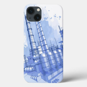 iPhone 13 Case Arrière - plan d'usine chimique et d'aquarelle