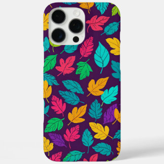 Coques iPhone 16 Pro Max Arrière - plan foncé du Motif de feuille multicolo