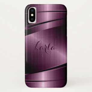 Coque iPhone X Arrière - plan géométrique rouge-bordeaux métalliq