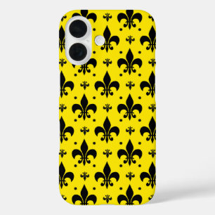 Coques iPhone 16 Arrière - plan Jaune Fleur-de-lis Motif Design