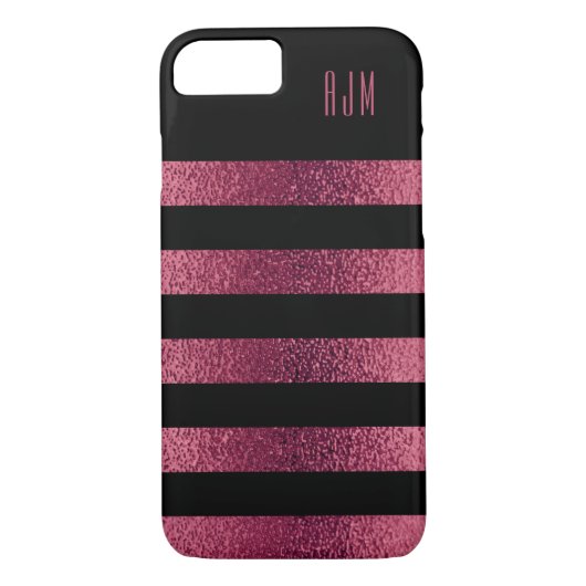 Coques Case-Mate iPhone Arrière - plan noir de PINK d'or monogramme (Dos)