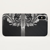 Coques Case-Mate iPhone Arrière - plan noir floral argent (Dos (Horizontal))