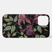 Coques Case-Mate iPhone Arrière - plan noir Irises pourpres brodé. (Verso (horizontal))