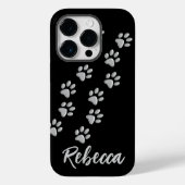 Coques Case-Mate iPhone Arrière - plan noir Silver Dog Paws Motif d'impres (Verso)