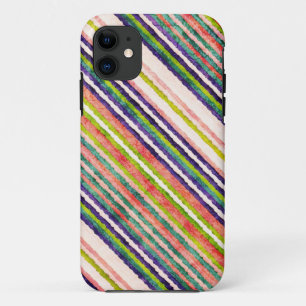 Coque iPhone 11 arrière - plan rayé vintage (violet, rose, rouge)