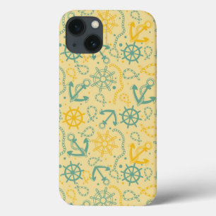 iPhone 13 Case arrière - plan rétro avec ancre, cordes