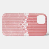 Coques Case-Mate iPhone Arrière - plan rose et blanc avec la dentelle (Verso (horizontal))