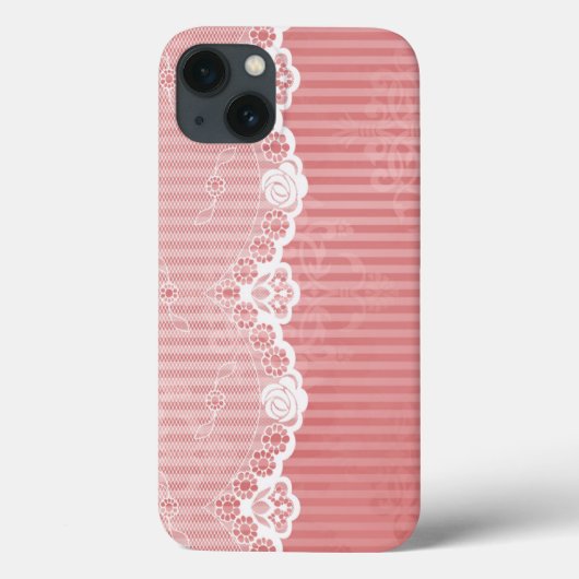 Coques Case-Mate iPhone Arrière - plan rose et blanc avec la dentelle (Verso)